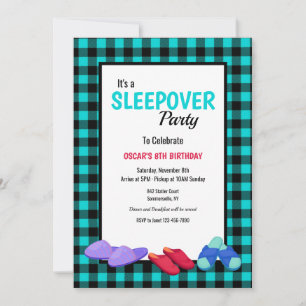 Invitation Pyjama Party en Flanelle Bleue