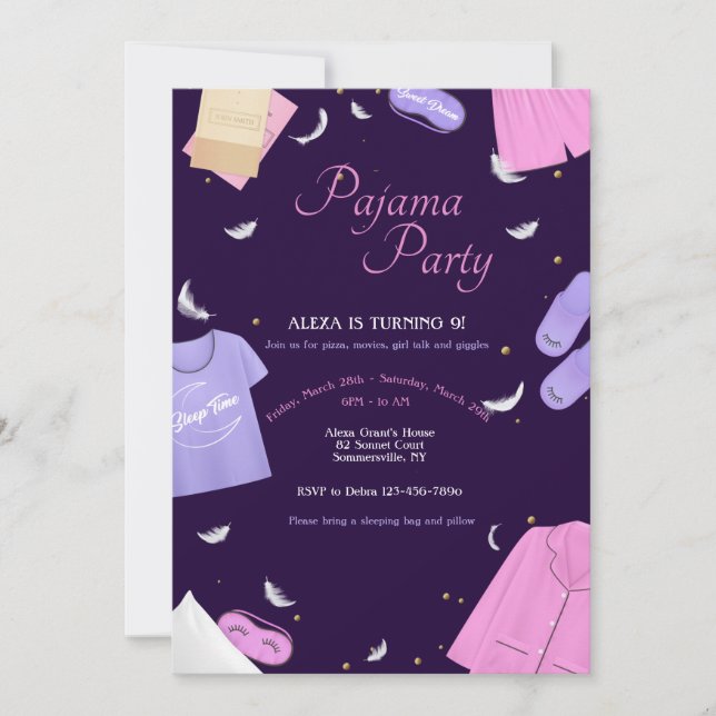 Invitation Pyjama Party pour Filles (Devant)