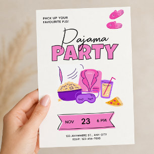 Invitation Pyjama Party Rose Mignonne pour Filles Soirée Pyja