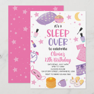 Invitation Pyjama party rose violet préado
