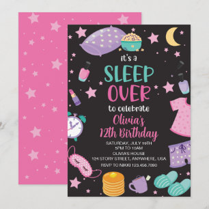 Invitation Pyjama party rose violet préado