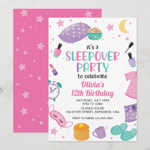 Invitation Pyjama party rose violet préado