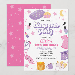 Invitation Pyjama party rose violet préado
