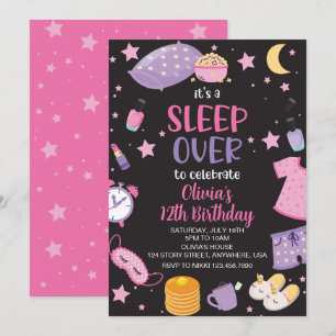 Invitation Pyjama party rose violet préado