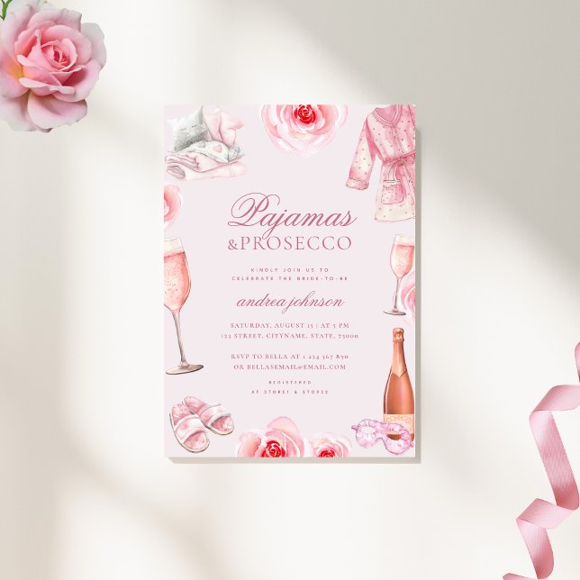 Invitation Pyjama Rose Pâle & Prosecco Pj's Enterrement de Vi (Créateur téléchargé)