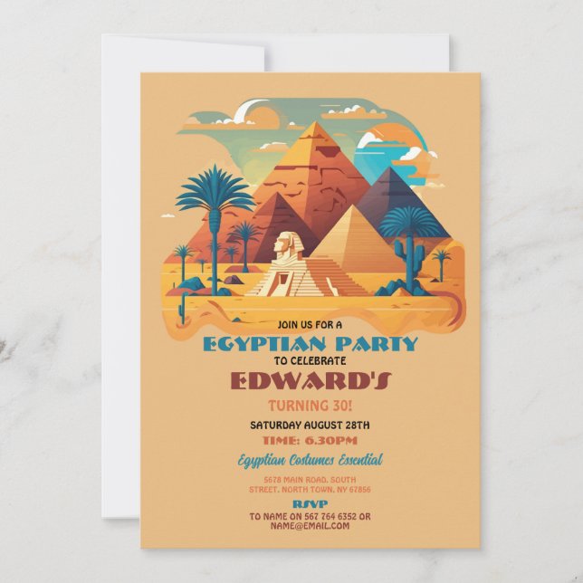 Invitation Pyramides égyptiennes fête d'anniversaire Pharaons (Devant)
