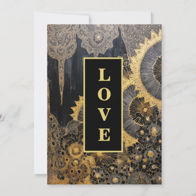 Invitation *~ QR 19 RSVP AR26 Gold Lace LOVE Mariage de luxe (Devant)