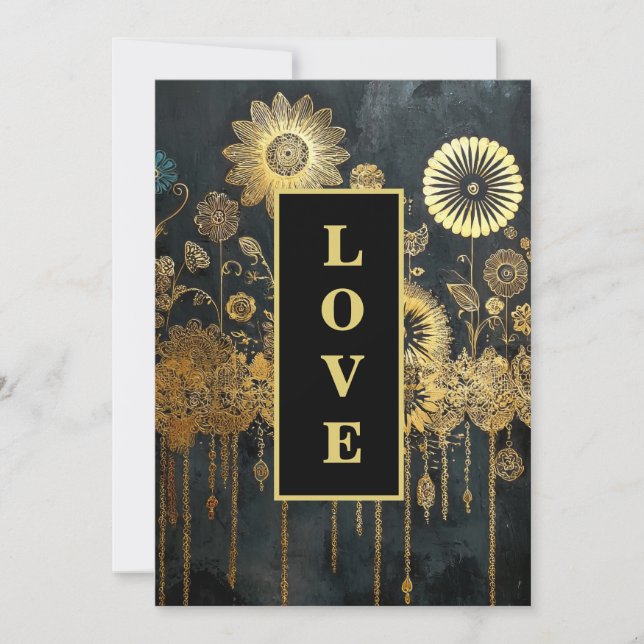 Invitation *~ QR 42 RSVP AR26 Gold Lace LOVE Mariage de luxe (Devant)