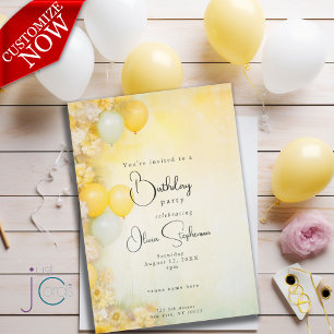 Invitation QR Anniversaire Jaune Citron Vivid Floral