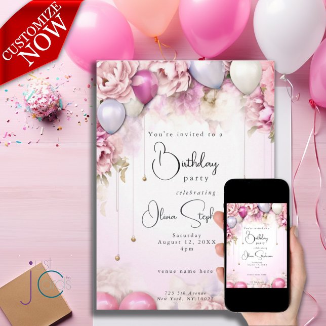 Invitation QR Anniversaire Nuances de Magenta  (Text is easy to customize)