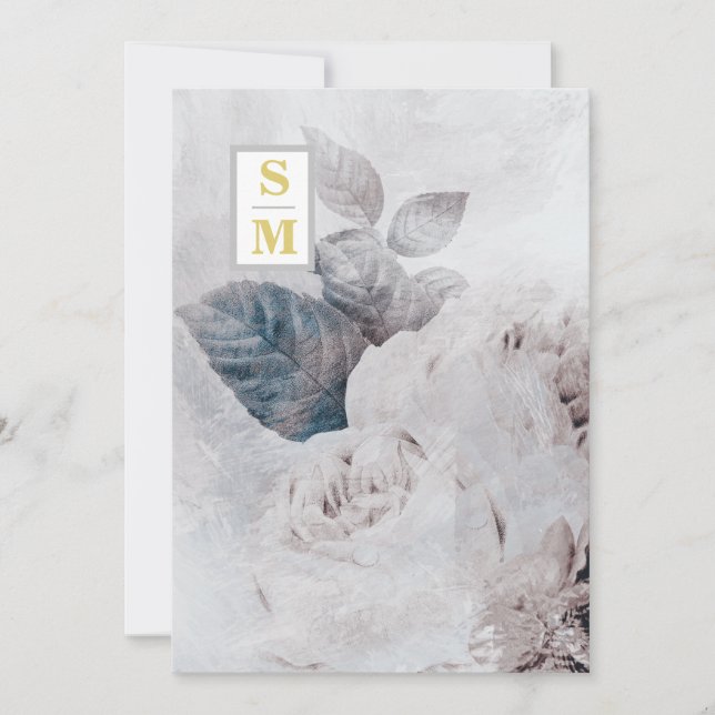 Invitation *~ QR AR26 Initiales Rose blanche RSVP Mariage rus (Devant)