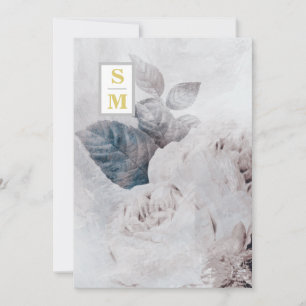 Invitation *~ QR AR26 Initiales Rose blanche RSVP Mariage rus