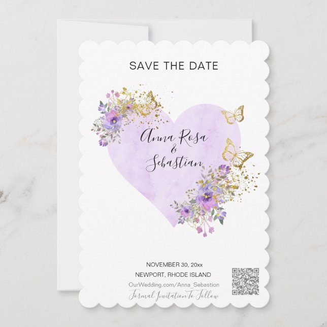 Invitation *~* QR Beurre coeur AR6 MARIAGE ENREGISTRER LA DAT (Devant)