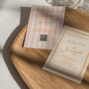 Invitation QR Code à la main Pinstripes écrits Mariage blanc