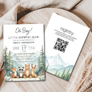 Invitation QR Code Adventure commence Baby shower de bois