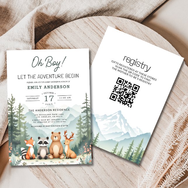Invitation QR Code Adventure commence Baby shower de bois (Créateur téléchargé)