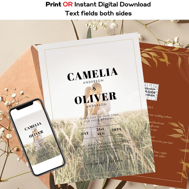 Invitation QR Code All-in-1 Rustique en terre cuite Mariage O (Créateur téléchargé)