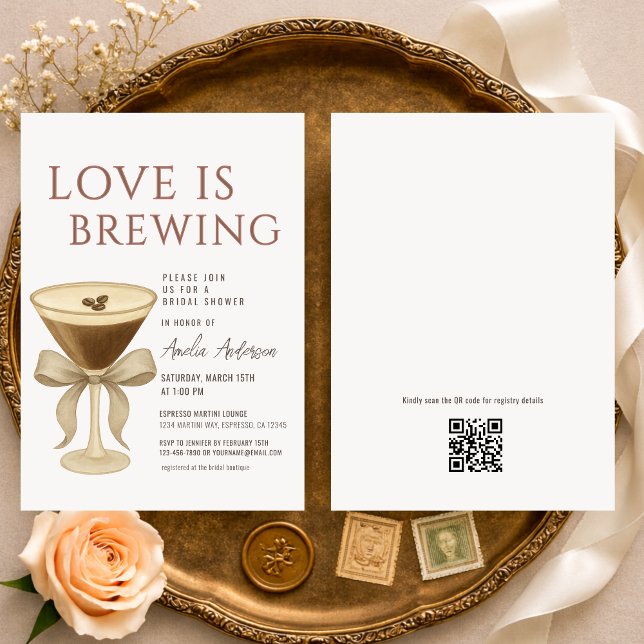 Invitation QR Code Amour en Ébullition Martini Bridal Shower (Créateur téléchargé)