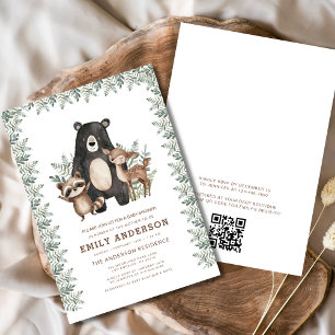 Invitation QR Code Baby shower des animaux forestiers