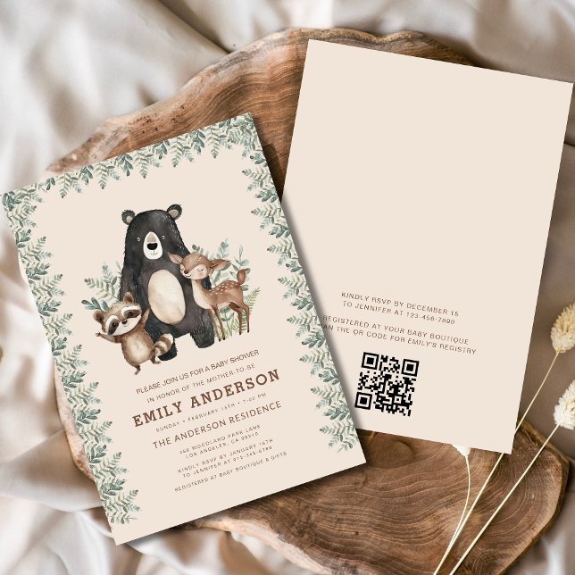 Invitation QR Code Baby shower des animaux forestiers (Créateur téléchargé)