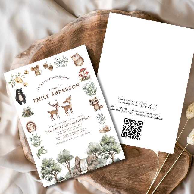 Invitation QR Code Baby shower des animaux forestiers (Créateur téléchargé)