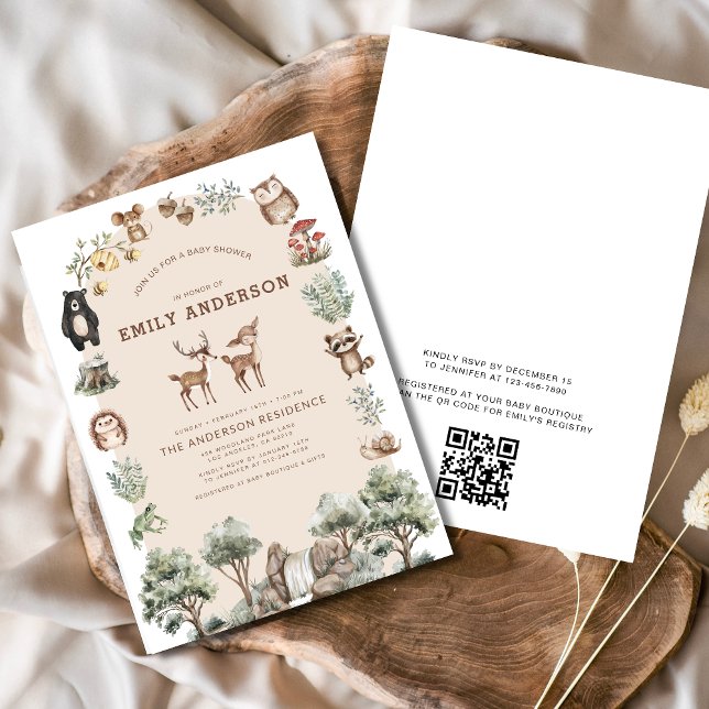 Invitation QR Code Baby shower des animaux forestiers (Créateur téléchargé)