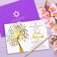 QR Code Bat mitzvah Purple Gold Bold Arbre de vie