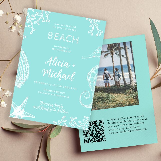 Invitation QR CODE Beach mariage photo de destination (Créateur téléchargé)