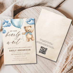 Invitation QR Code Bearly Wait Blue Boy Baby shower