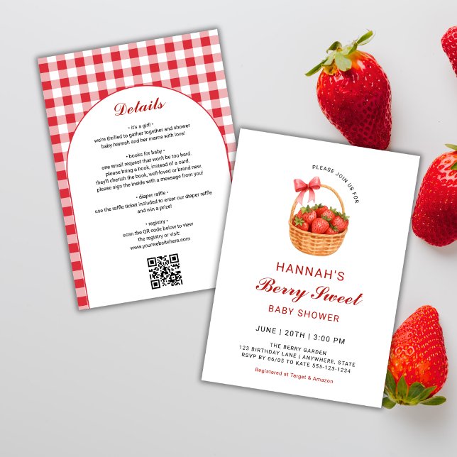 Invitation QR Code Berry Sweet Strawberry Girl Baby Shower (Créateur téléchargé)
