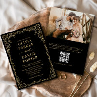 QR Code Black Gold Photo Minimaliste Mariage