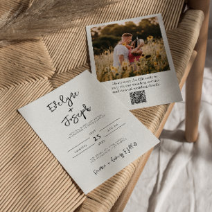 Invitation QR Code Black & White Photo Boho Mariage moderne
