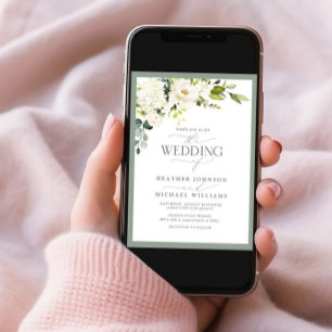 Invitation QR Code blanc gris vert vert Mariage d'aquarelle