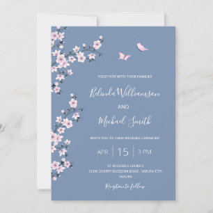 Invitation QR Code Blue Cherry Blossom   Mariage chinois
