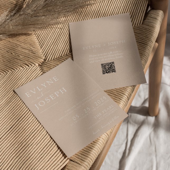 Invitation QR Code Blush Minimaliste Boho Mariage neutre (Créateur téléchargé)