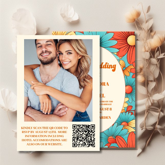 Invitation QR Code Boho Retro Floral Mariage (Créateur téléchargé)