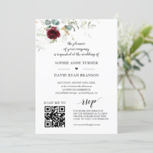 Invitation QR Code Bourgogne Floral Greenery Mariage or
