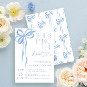 Invitation QR Code Bow She's Tying the Knot Blue Shower