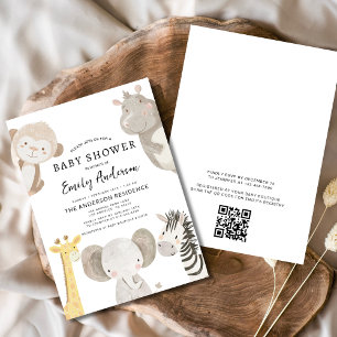 Invitation QR Code Boys Safari Animaux Baby shower