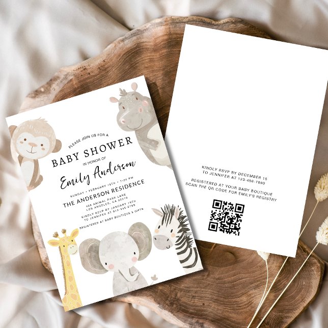 Invitation QR Code Boys Safari Animaux Baby shower (Créateur téléchargé)