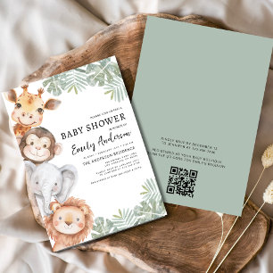 Invitation QR Code Boys Safari Animaux Baby shower