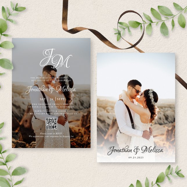 Invitation QR Code Budget Monogramme Script 2 Mariage photo (Créateur téléchargé)