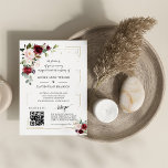 Invitation QR Code Burgundy Pink Floral Gold Wedding<br><div class="desc">Elegant design featuring watercolour burgundy, pink flowers, green leaves, eucalyptus, rose gold frame with confetti, QR code so your guests can RSVP and find all details online, modern calligraphy, on the back initials and floral wreath. Use Personalize tool to add your info. Matching items could be found in my QR...</div>