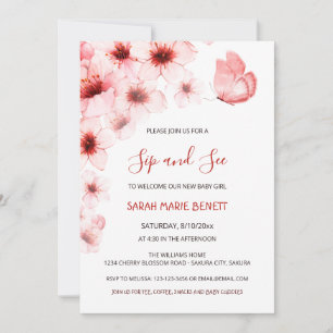 Invitation QR Code Cherry Blossoms Baby shower d'aquarelle
