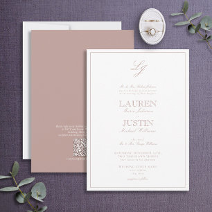 Invitation QR Code Classic Dusty Rose Script Monogram Mariage