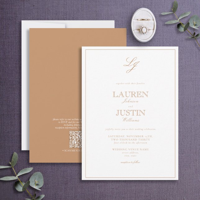 Invitation QR Code Classic Terracotta Script Monogramme Maria (Créateur téléchargé)