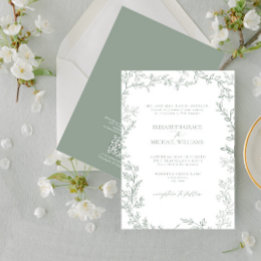 Invitation QR Code Classique Formal Élégant Sage Mariage Vert
