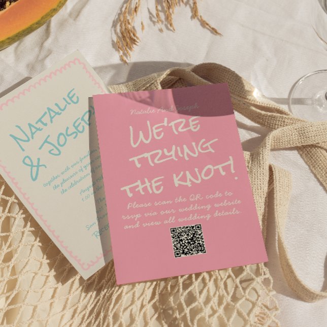 Invitation QR Code Colorful Pastel Hand Written Fun Wedding (Créateur téléchargé)