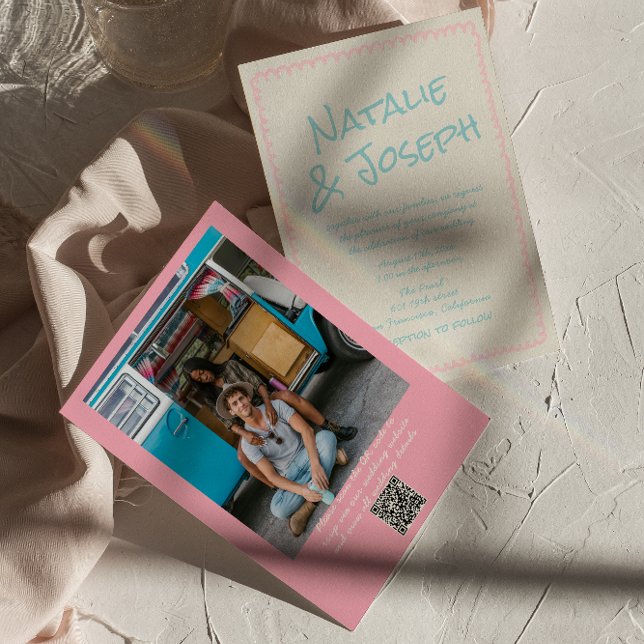 Invitation QR Code Colorful Pastel Hand Written Photo Wedding (Créateur téléchargé)
