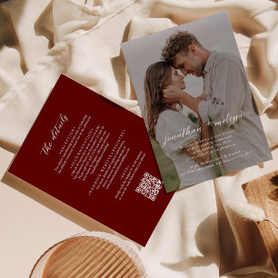 Invitation QR Code Dark Red Overlay Mariage de script photo